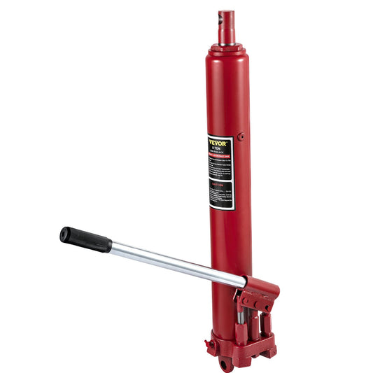VEVOR Hydraulic Long Ram Jack, 8 Tons/17636 lbs Capacity, with Dual Piston Pump and Clevis Base, Manual Cherry Picker w/Handle, for Garage/Shop Cranes, Engine Lift Hoist, Red