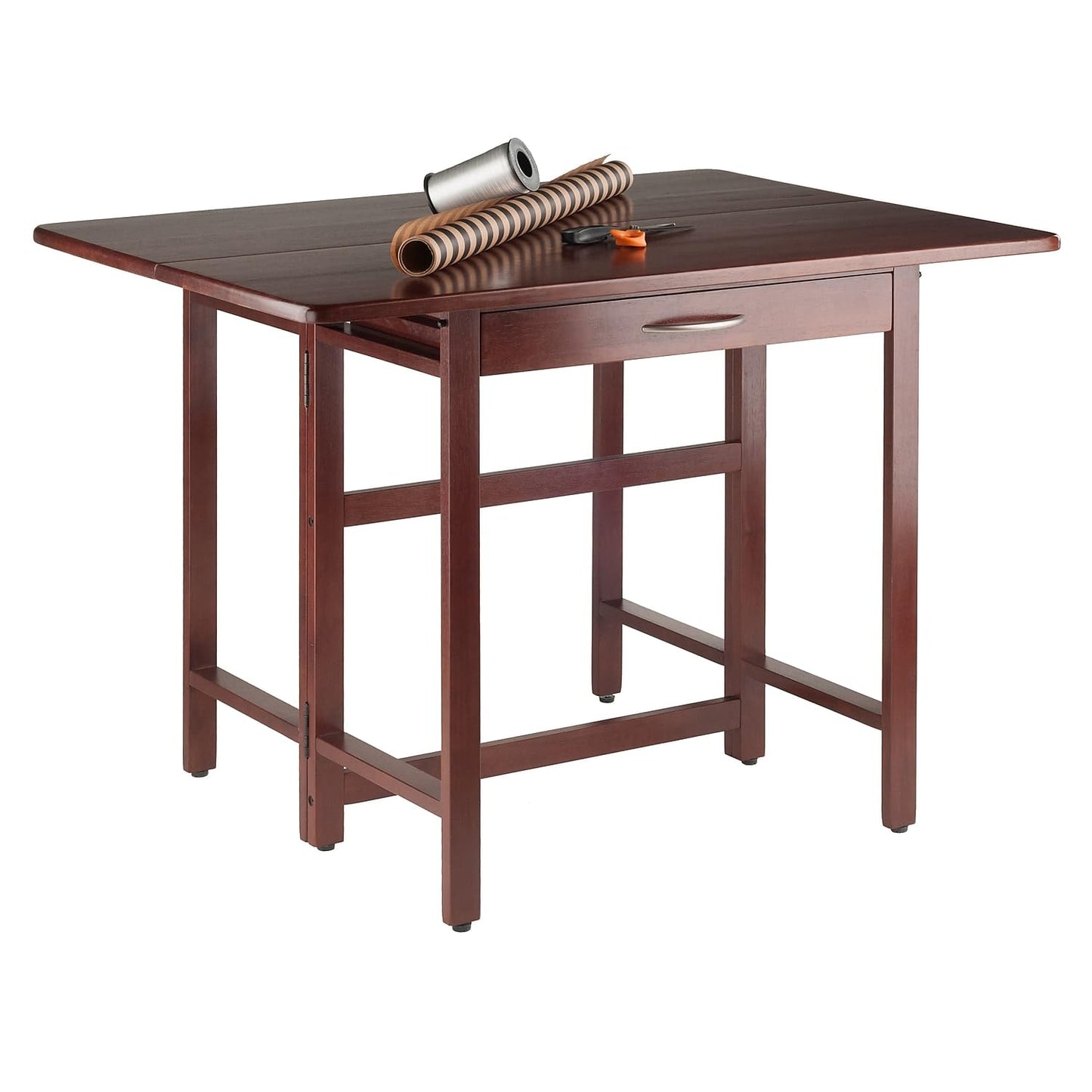 Winsome Taylor Drop Leaf Table with Wide Drawer, for Dining Room, 29", Walnut