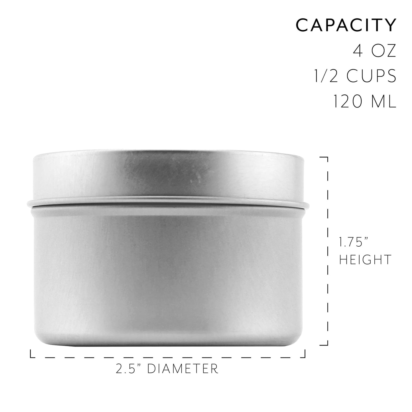 Cornucopia Brands 4-Ounce Metal Tins/Candle Tins (24-Pack); Round Containers w/Slip-On Lids for Party Favors, Candle Making, Spices, Gifts
