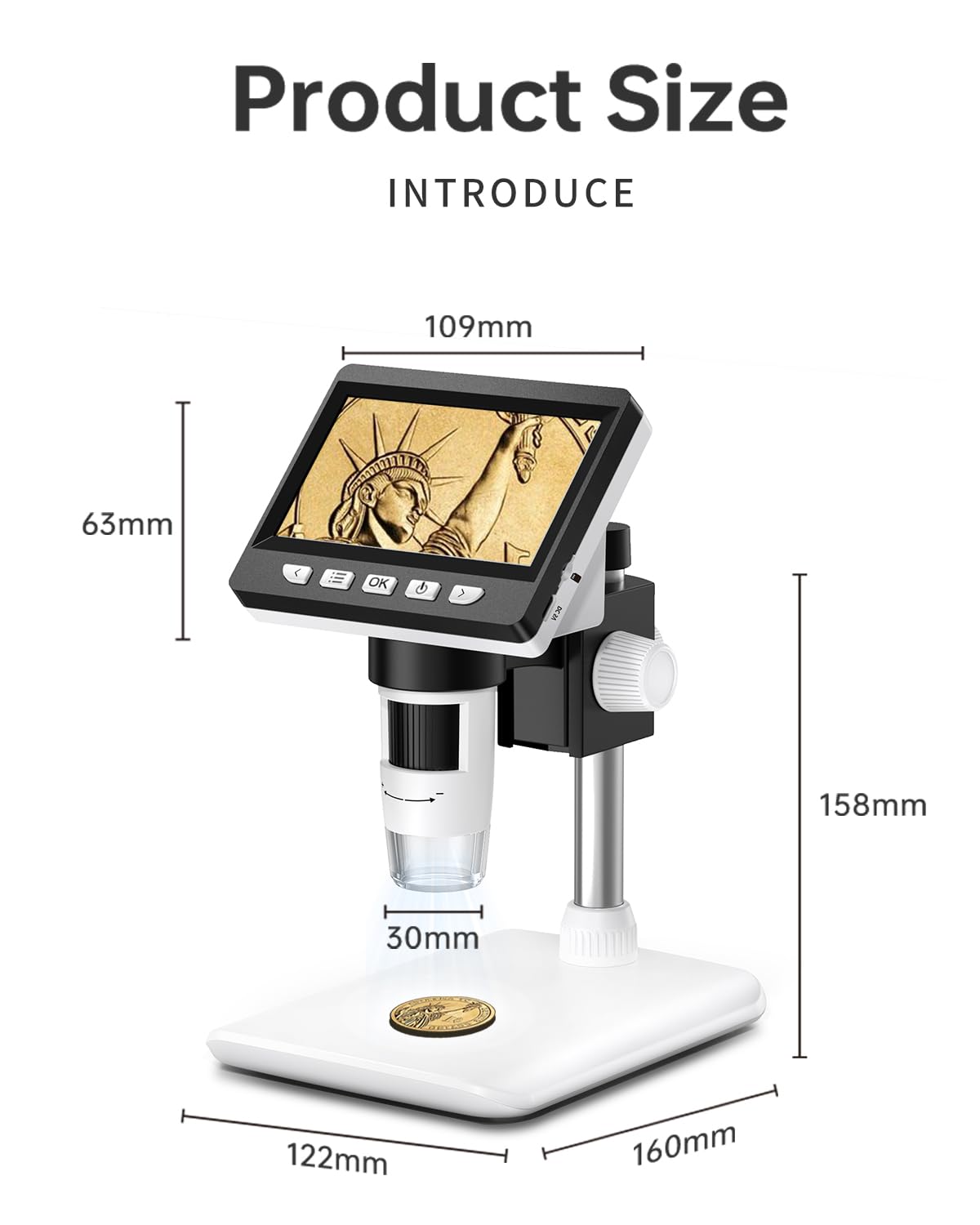 Aopick Coin Microscope - 4.3" LCD Digital Microscope 1000X, 1080P USB Coin Magnifier for Error Coins with 8 Adjustable LED Lights, PC View, Compatible with MacOS Windows