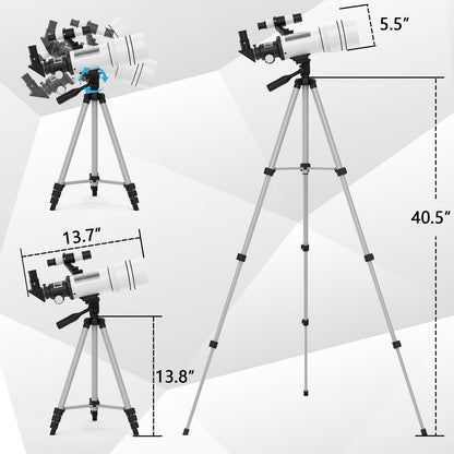 ToyerBee Telescope for Adults & Kids, 70mm Aperture Astronomical Refractor Telescopes for Astronomy Beginners (15X-150X), 300mm Portable Telescope with an Phone Adapter & A Wireless Remote