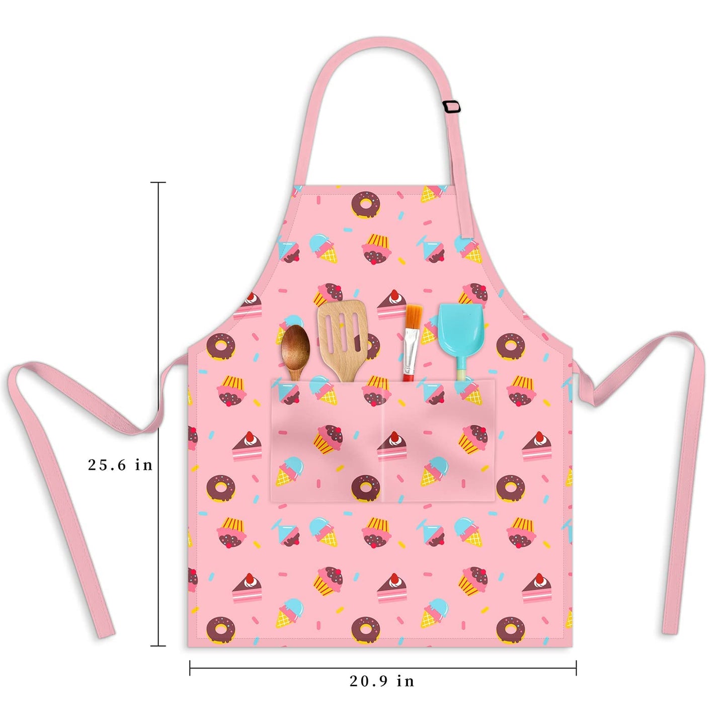 DEABOLAR Kids Aprons for Girls Toddler Donut Aprons with Pockets for Kids Cooking Baking Painting Crafting Art Gardening Adjustable, Machine Washable