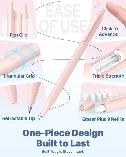 Four Candies Mechanical Pencils 0.7mm, with HB & 2B Lead Refills 0.7, Pastel Eraser Set & Eraser Refills, 16-Count Pack with Case, Cute Aesthetic School Supplies for Writing, Drawing and Sketching