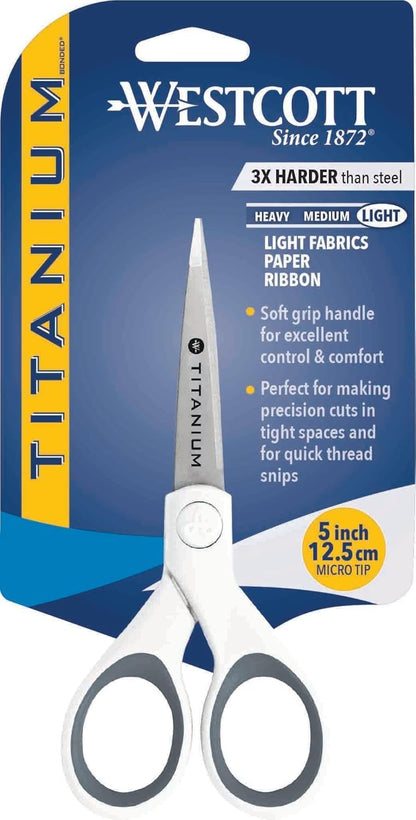 Westcott 5" Micro-Tip Fabric Scissors with Titanium-Bonded Blades - Ideal for Crafting, Sewing, and More
