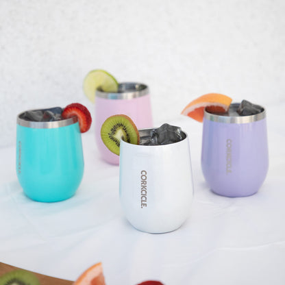 Corkcicle Luxe Collection 12 Oz Triple Insulated Stainless Steel Stemless Travel Cup with Lid & Silicone Bottom for Hot and Cold Drinks, Rose Metallic