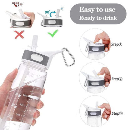 Sports Water Bottle with Straw & Handle, BPA-Free Water Bottle with Motivational Marker Reminder Leakproof 27oz 800ml High Capacity Drinking Bottle for Athletic, Running, Outdoor Activity