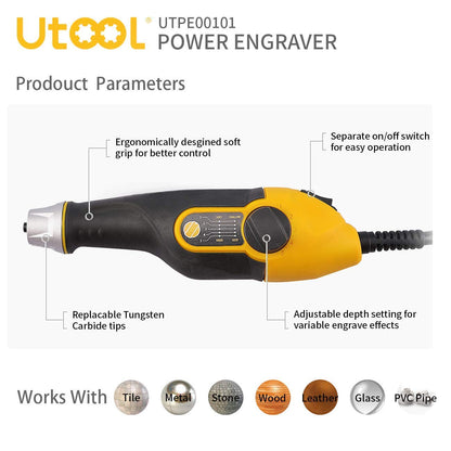 UTOOL Engraver Pen with Letter/Number Stencil, 24W Handheld Etching Tool for Wood Metal Glass Engraving with 4 Replaceable Tungsten Carbide Steel Bits