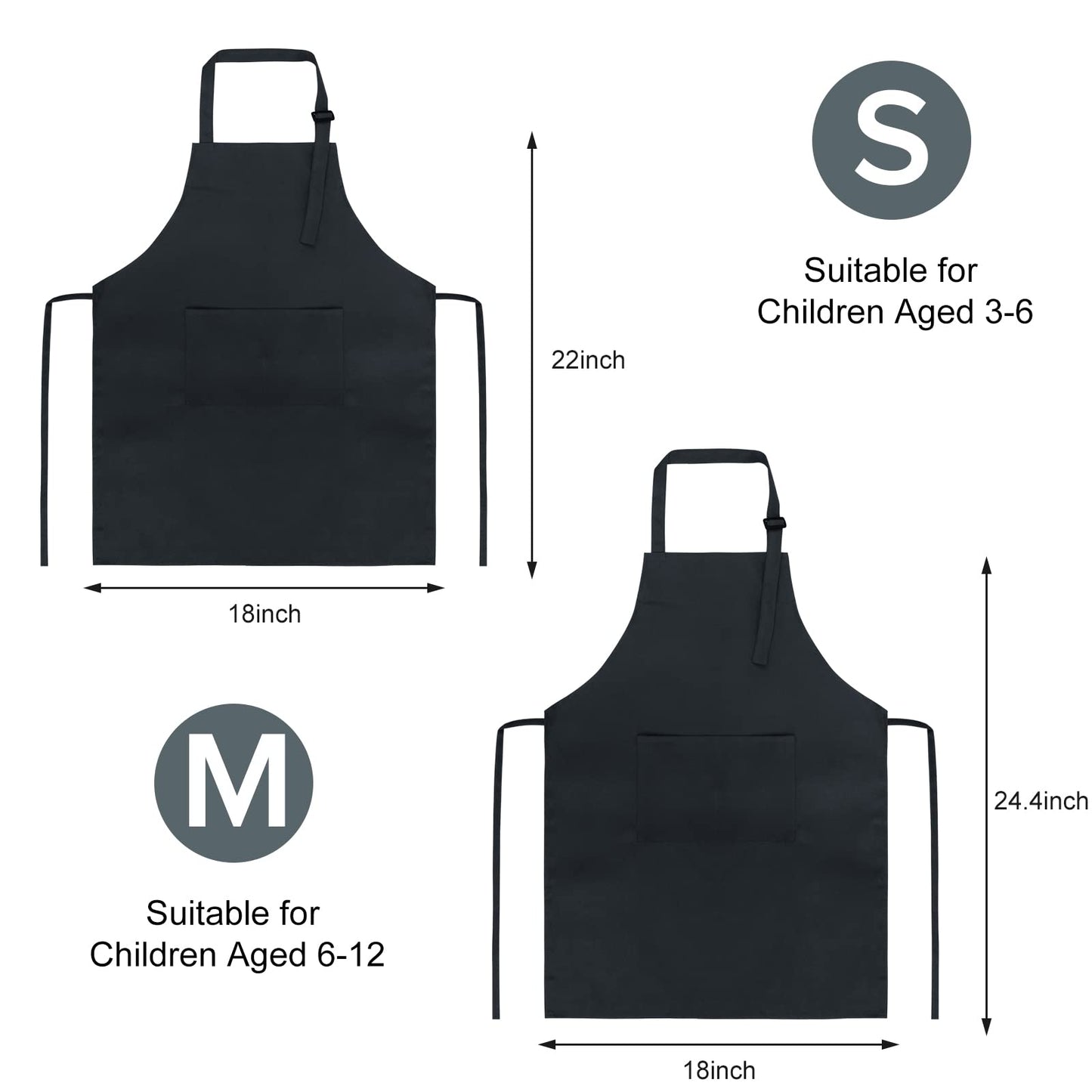 SINLAND Kids Apron with Pocket 2 Pack Adjustable Children Chef Apron for Cooking Baking Painting (M: 6-12 Years)…