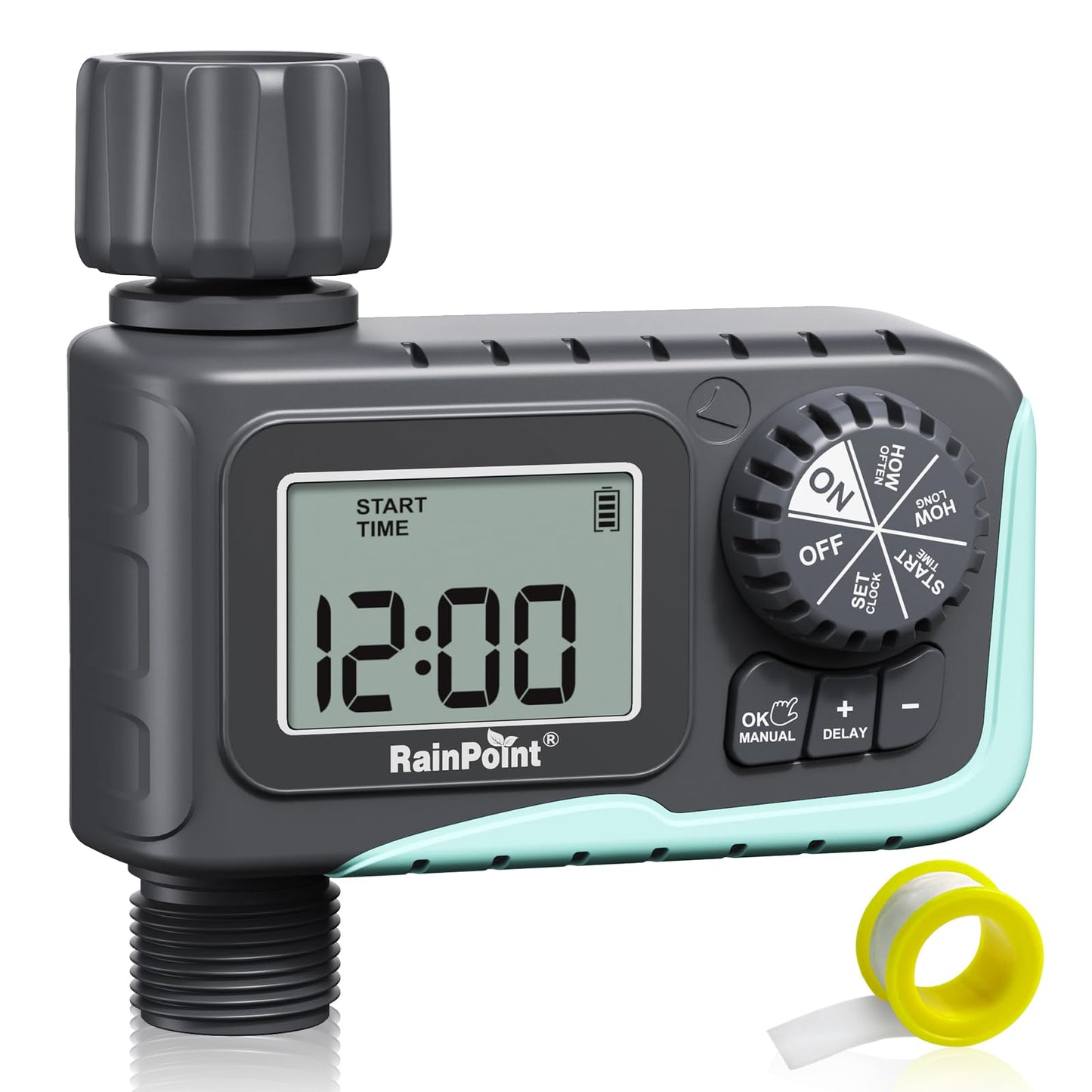 RAINPOINT Sprinkler Timer Outdoor, Water Timer for Garden Hose, Programmable Watering Irrigation Timer with Rain Delay/Manual, V2, 2024 Release(Plastic)