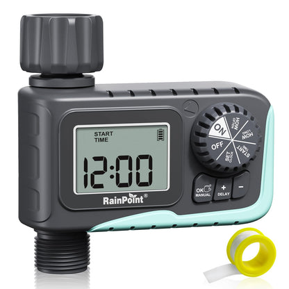 RAINPOINT Sprinkler Timer Outdoor, Water Timer for Garden Hose, Programmable Watering Irrigation Timer with Rain Delay/Manual, V2, 2024 Release(Plastic)