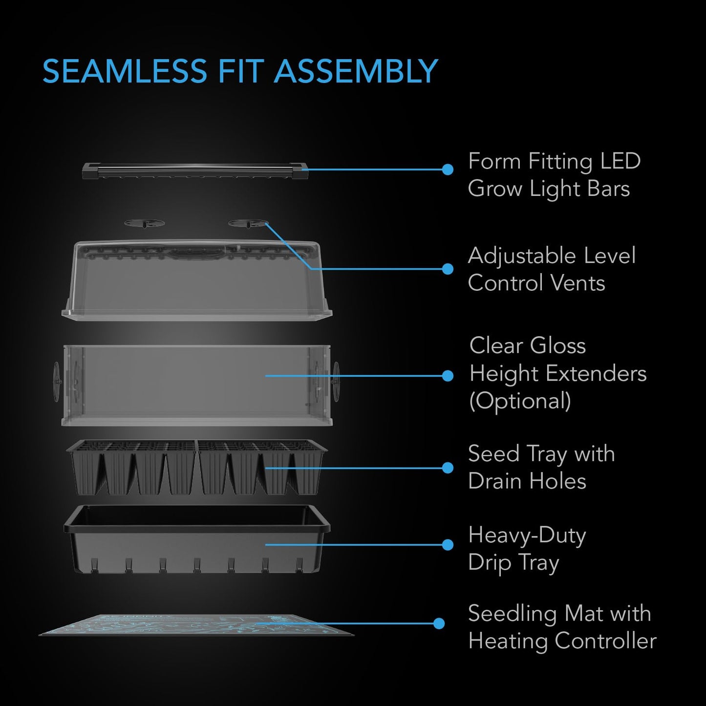 AC Infinity Heavy-Duty Humidity Dome 5x8 Germination Kit with Waterproof Seedling Mat, Full Spectrum LED Grow Light Bars, Samsung LM301H EVO Diodes, Vented Extension Panels, for Seed Starting