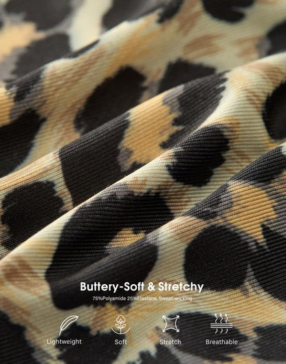 Viodia 25" Knee Length Skorts Skirts for Women with Zipper Pockets Stretchy Modest Aline Midi Skort for Casual Summer Travel Leopard