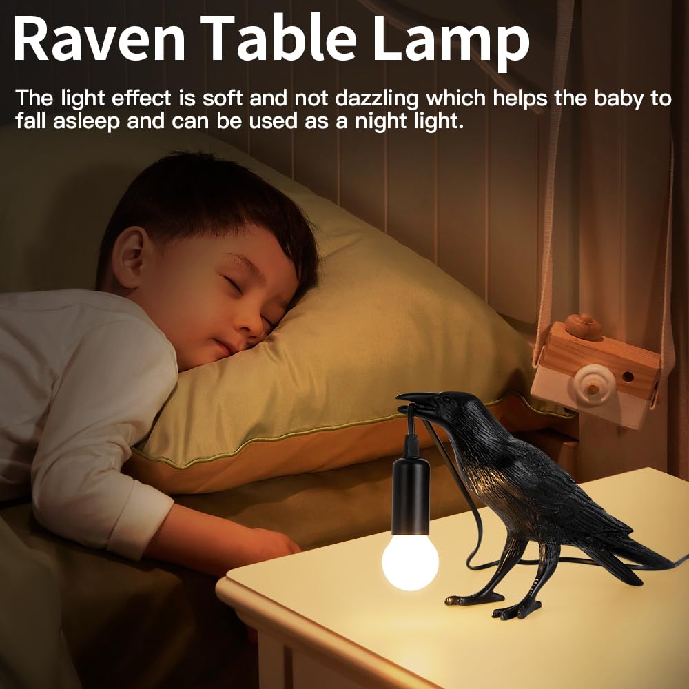 Shandaglo Crow Lamp Raven Table Lamp with Bulb, Gothic Crow Light - Raven Decor for Bedside Bedroom Living Room Decor