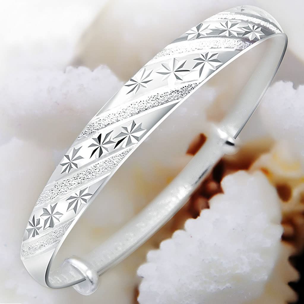 Sterling Silver Bangle Bracelets for Women, Handmade Bracelet for Women, Birthday Gifts for Women, Mom Gifts (Silver-9)