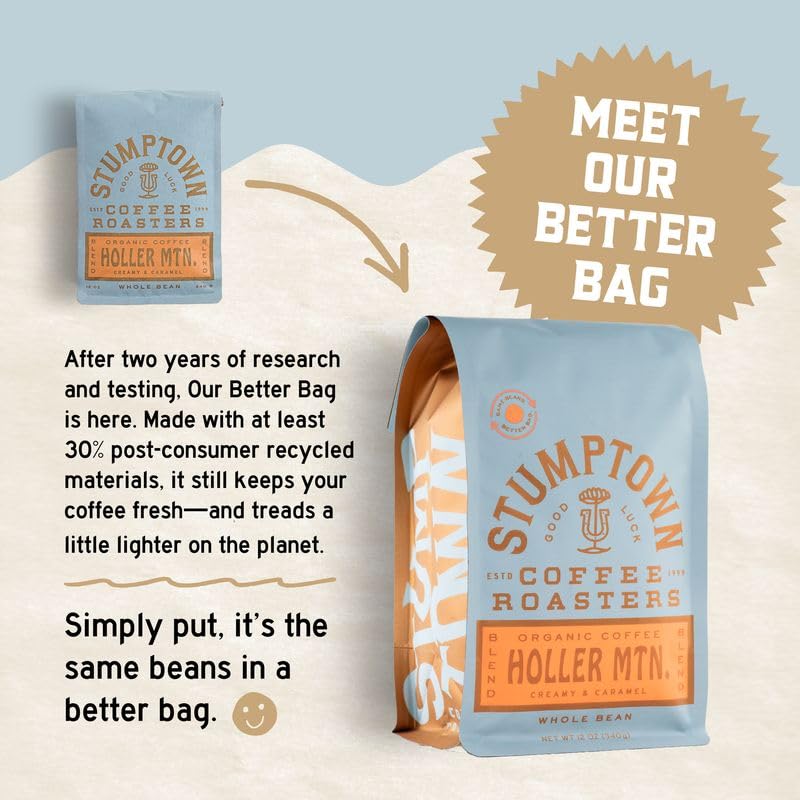 Stumptown Coffee Roasters, Medium Roast Organic Whole Bean Coffee - Holler Mountain 12 Ounce Bag with Flavor Notes of Citrus Zest, Caramel and Hazelnut