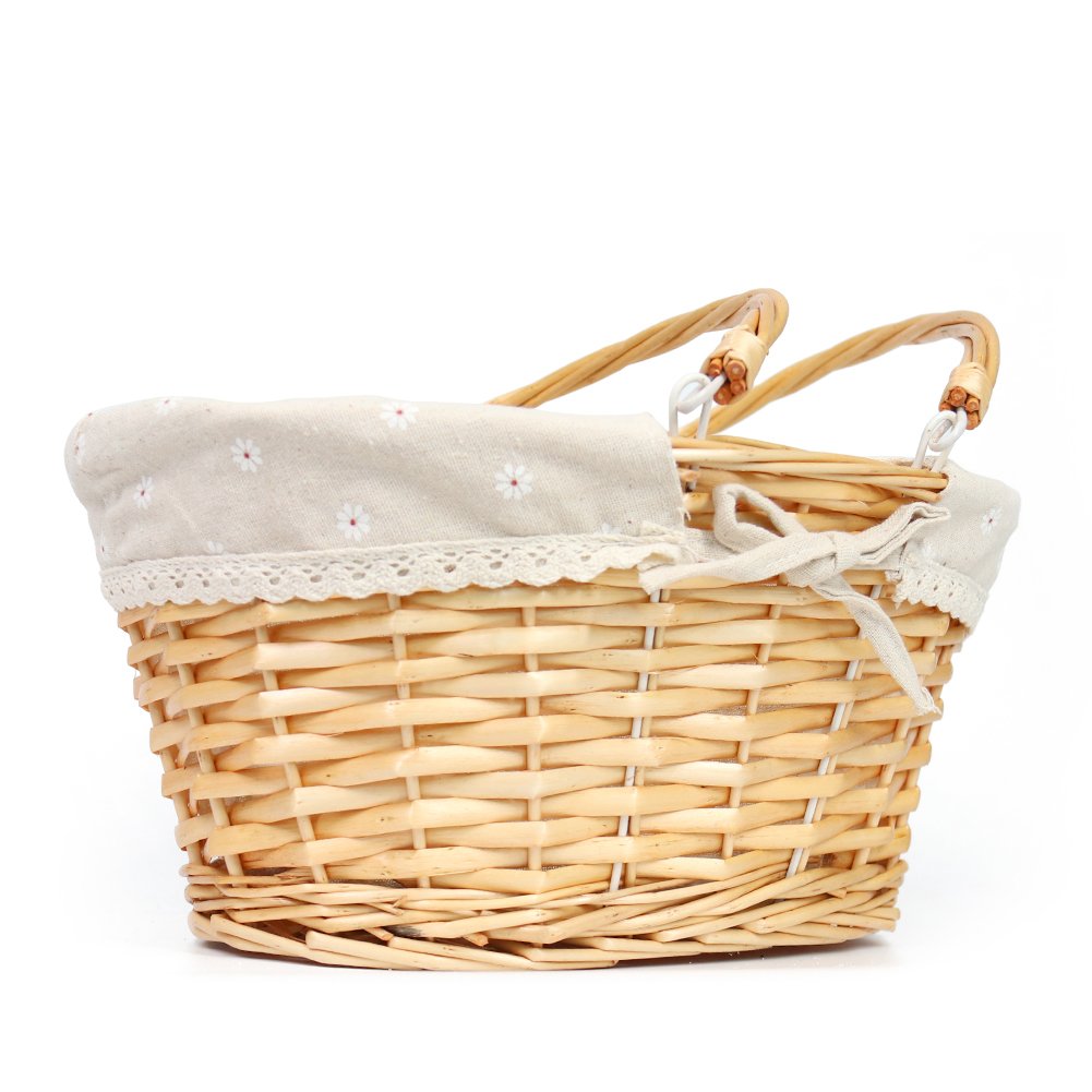 Wicker Basket Gift Baskets Empty Oval Willow Woven Picnic Basket Easter Candy Basket Storage Basket Wine Basket with Handle Egg Gathering Wedding Basket (Natural)