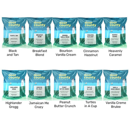 Gourmet Flavored Coffee Sampler Pack - 10 Bags of Unique Flavored Coffees – 100% Specialty Grade 1 Arabica -1.5 oz Full-Pot Bags - Roasted by Door County Coffee