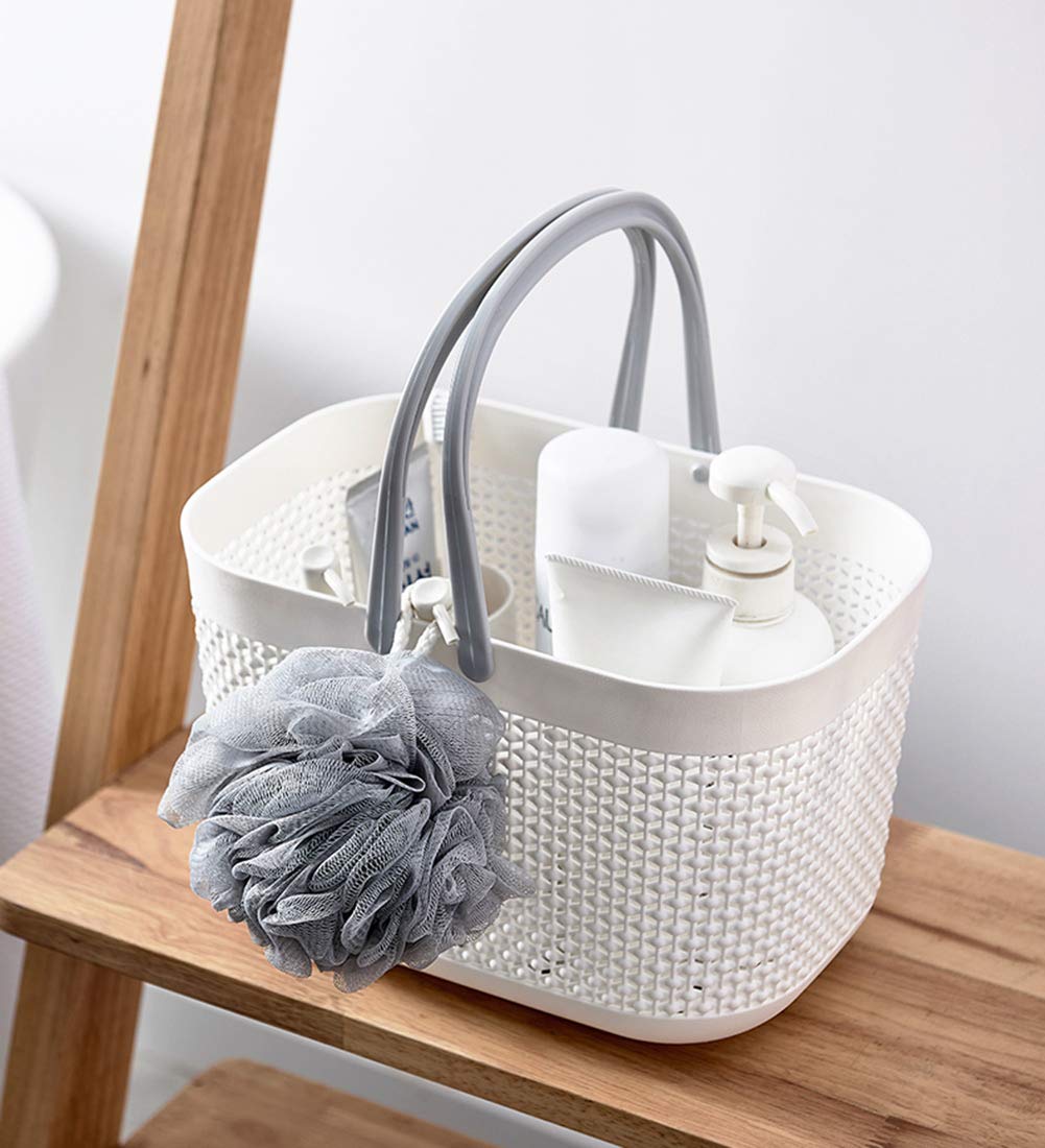 UUJOLY Portable Shower Caddy Basket Tote, Plastic Storage Basket with Handles Organizer Bins for Kitchen Bathroom College Dorm, White 2 Pack