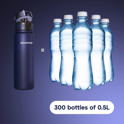AQUAPHOR City Filtered Water Bottle in Tritan BPA-free - Portable with Integrated Water Purifying Filter 500 ml - Navy