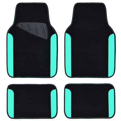 CAR PASS Waterproof Universal Fit Car Floor Mats, Teal Car Mats Fit for SUV,Vans,sedans, Trucks,Set of 4pcs Car Carpet for Women(Black with Mint)