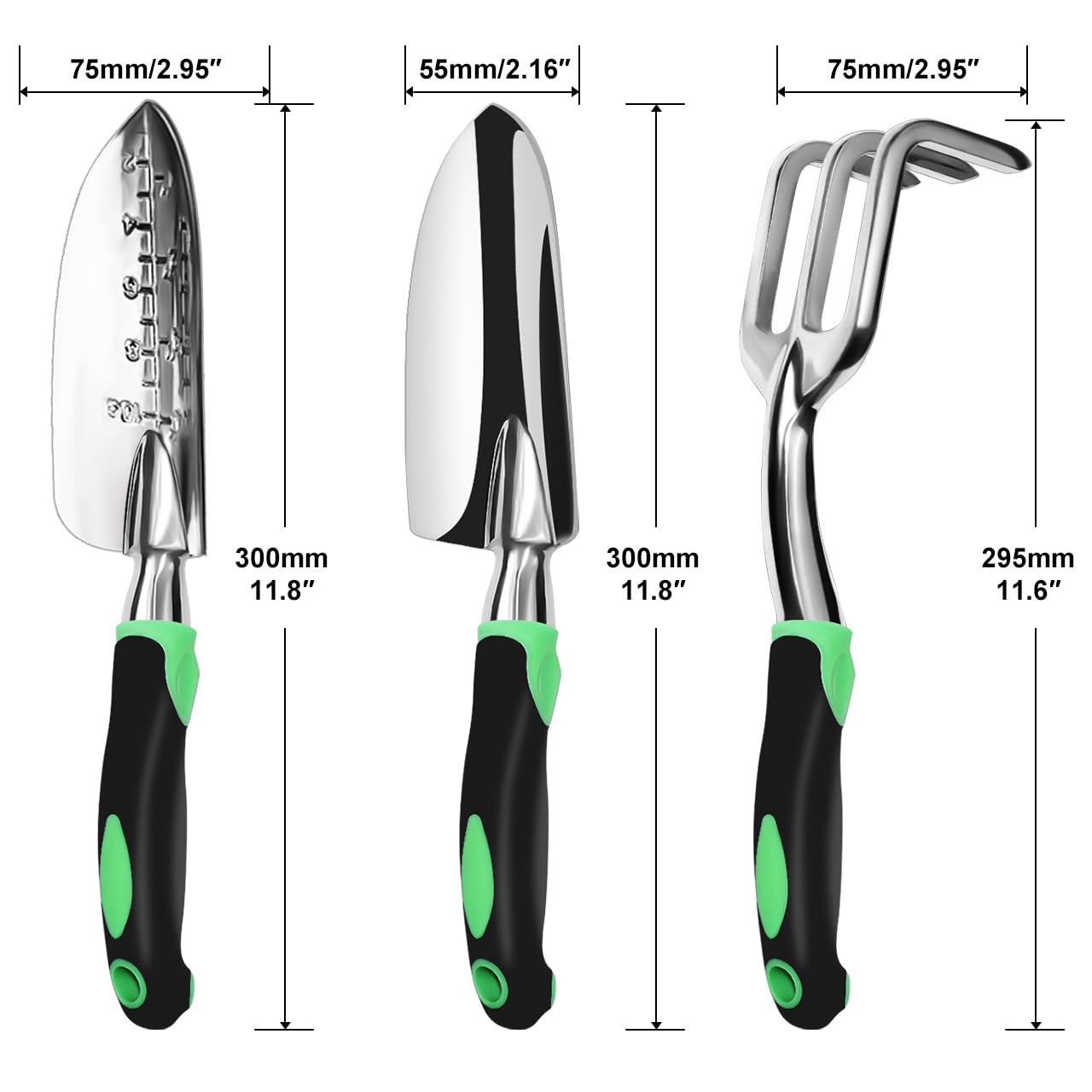 ZUZUAN Garden Tool Set, 3 Pack Aluminum Heavy Duty Gardening Kit Includes Hand Trowel, Transplant Trowel and Cultivator Hand Rake with Soft Rubberized Non-Slip Ergonomic Handle, Garden Gifts