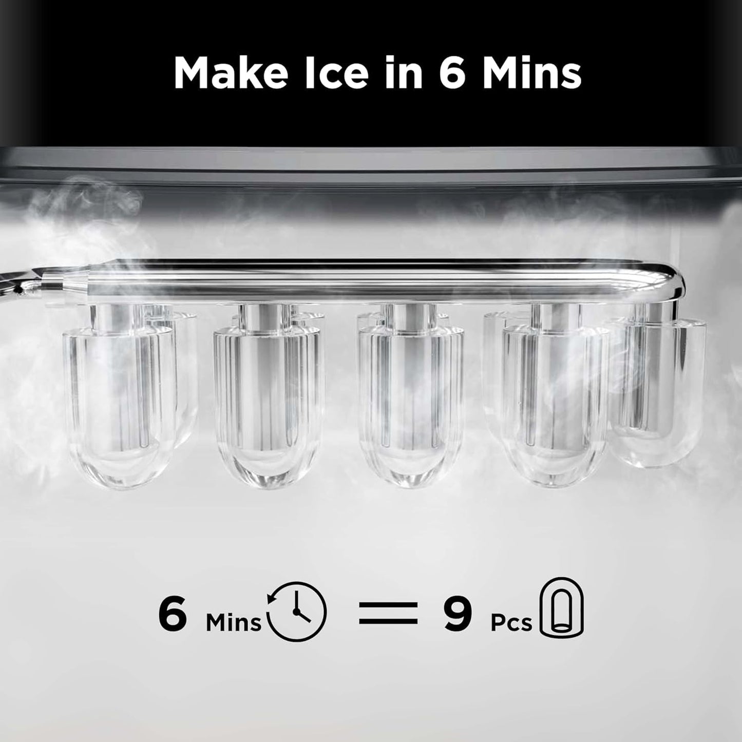 Silonn Ice Maker Countertop, 9 Cubes Ready in 6 Mins, 26lbs in 24Hrs, Self-Cleaning Ice Machine with Ice Scoop and Basket, 2 Sizes of Bullet Ice for Home Kitchen Office Bar Party