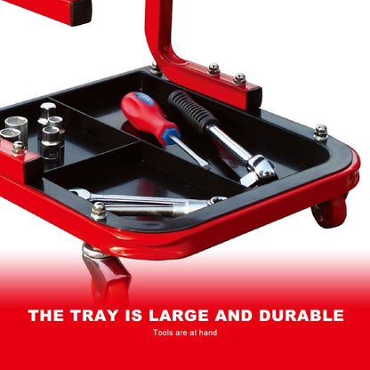 Torin TR6300 Red Rolling Creeper Garage/Shop Seat: Padded Mechanic Stool with Tool Tray Large