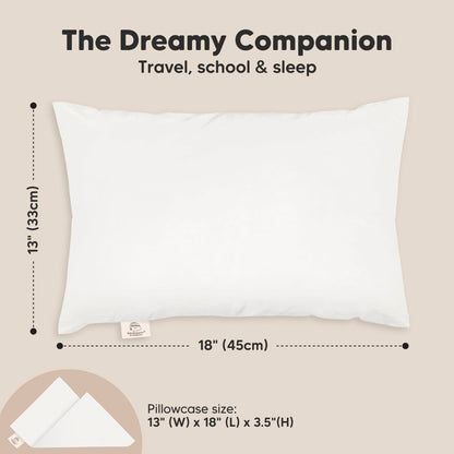 Toddler Pillow with Pillowcase - 13x18 My Little Dreamy Kids Travel Bed Pillows for Sleeping, Organic Cotton Small Pillowcase, Soft & Breathable, Machine Washable, Toddlers 2-5 Years Old (Soft White)