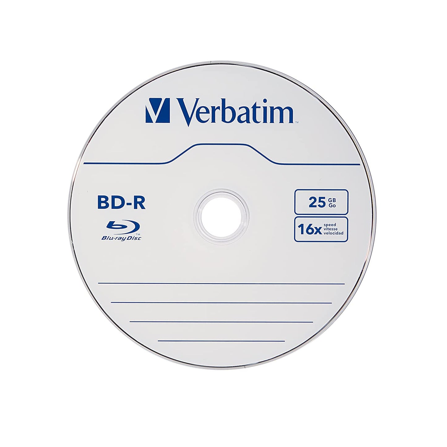 Verbatim BD-R 25GB 16X Blu-ray Recordable Media Disc - Spindle - 97457, Branded, 25 Pack