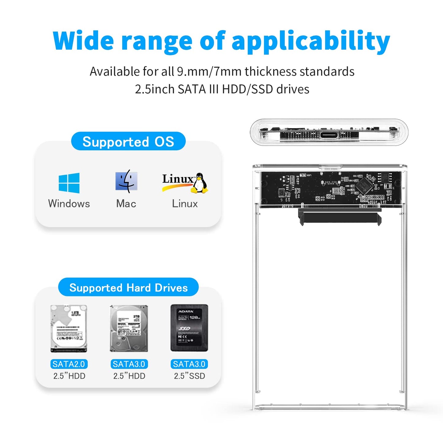ELUTENG 2.5 SSD Enclosure 5Gbps Hard Drive Case Tool Free SATA to USB 3.1 Solid State Drive Enclosure USB C SSD HDD Enclosure Max 4TB Support UASP for 2.5 Inch SSD & HDD for WD Seagate Samsung