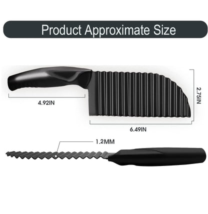 YukaBa Crinkle Potato Cutter 2.9" x 11.8" Stainless Steel Waves French Fries Slicer Handheld Chipper Chopper, Vegetable Salad Chopping Knife Home Kitchen Wavy Blade Cutting Tool, Black (1 Pack)