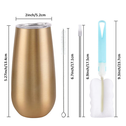 8 Pack Insulated Champagne Tumblers, Stemless Champagne Tumbler 6 Oz, Champagne Flutes Wine Tumbler, Unbreakable Cocktail Cups with Lid, Gift for Family Friends Christmas Birthday Wedding (Gold)