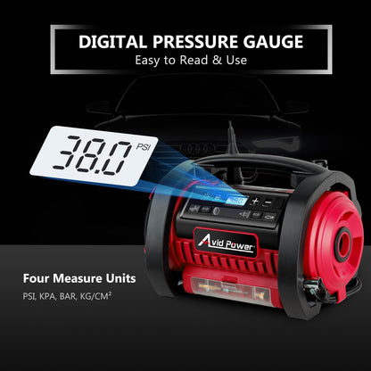 AVID POWER Tire Inflator Portable Air Compressor, 12V DC 110V AC Car Tire Pump, Air Mattress Pump with Inflation and Deflation Modes, Dual Powerful Motors, Digital Pressure Gauge