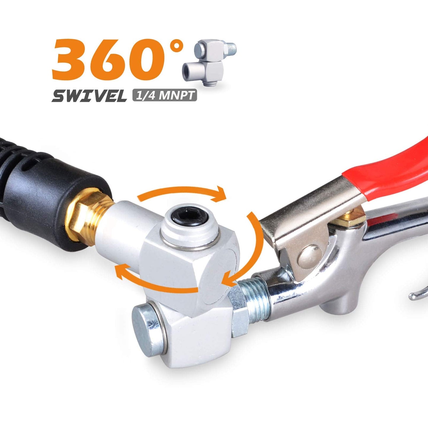 FYPower 22 Pieces Air Compressor Accessories kit, 1/4 inch x 25 ft Recoil Poly Air Compressor Hose Kit, 1/4" NPT Quick Connect Air Fittings, Tire Inflator Gauge, Blow Gun, Swivel Plugs