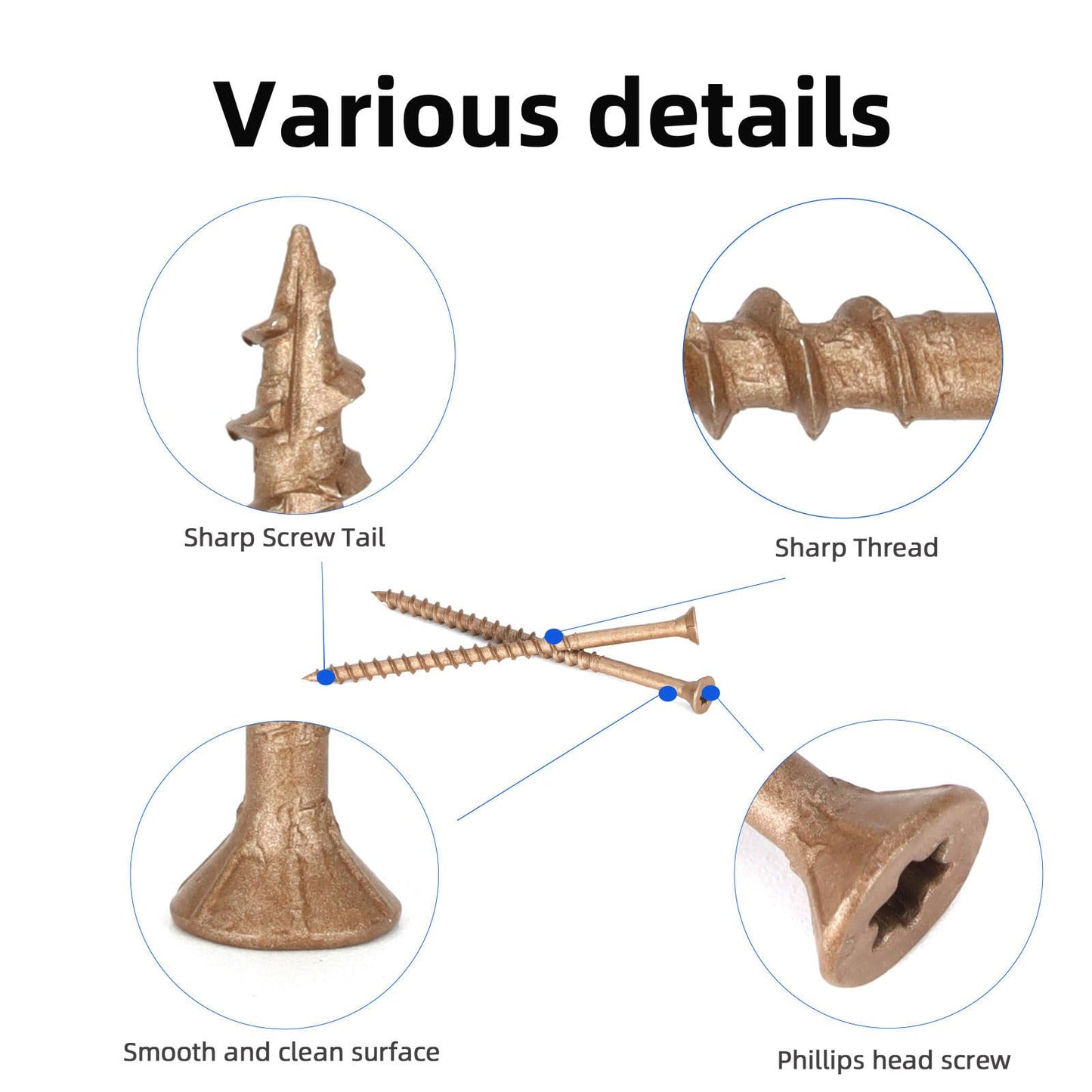 Bobibbi Wood Screws #10 x 3-1/2’’, T25 Star Torx Drive Flat Head Deck Screws, Brown, 58Pcs (1lb)