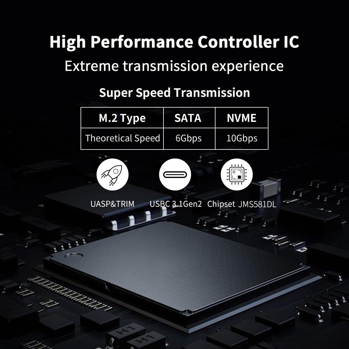 SSK Aluminum M.2 to USB NVMe SATA SSD Enclosure Reader, Tool-Free USB 3.2 Gen 2 10Gbps NVMe PCI-E 6Gbps SATA M-Key / B+M Key Solid State Drive External Adapter with UASP Trim, for SSDs 2242 2260 2280