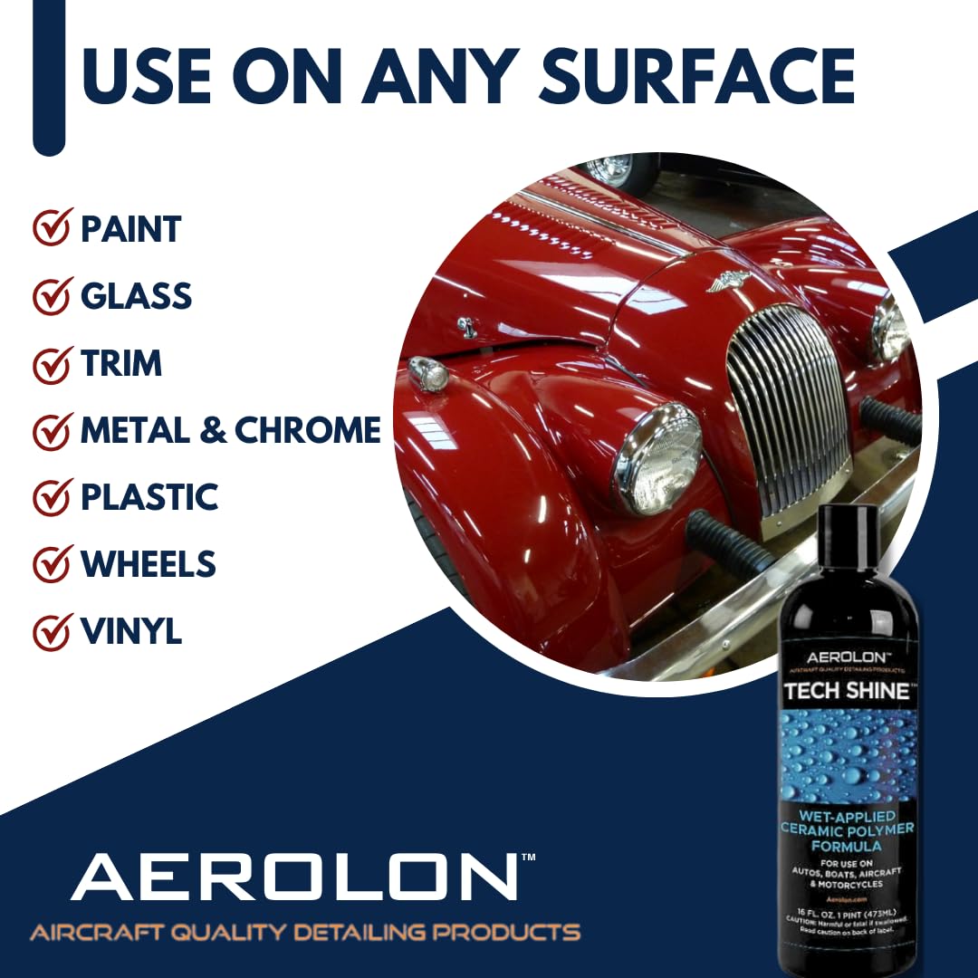 Aerolon Tech Shine: Ceramic Coating for Cars, Car Wax, Car Polish, Ceramic Polymer Coating, Hydrophobic Top Coat Polish and Sealer, Auto Detailing - One Gallon with Applicator Pad