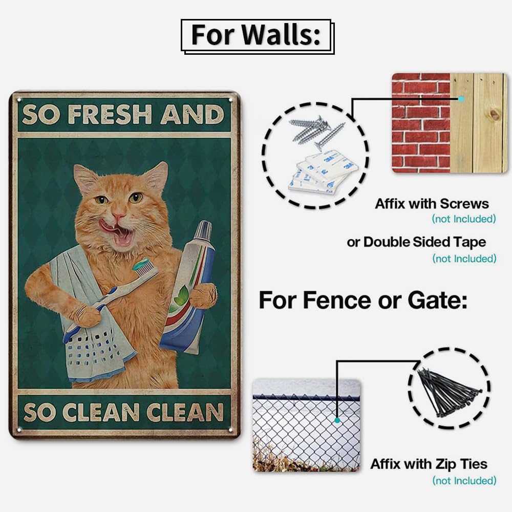 Cat Bathroom Wall Decor Cat Signs Gifts for Cat Lovers, Orange Cat Brushing Teeth And Washing Face Bathroom Decor Weird Stuff, 12x8 Inches Cat Decor Funny Bathroom Signs
