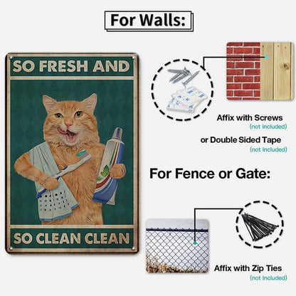 Cat Bathroom Wall Decor Cat Signs Gifts for Cat Lovers, Orange Cat Brushing Teeth And Washing Face Bathroom Decor Weird Stuff, 12x8 Inches Cat Decor Funny Bathroom Signs