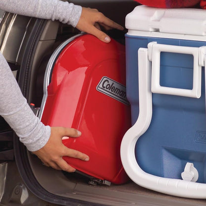 Coleman Fold ‘N Go 6,000 BTU Portable Propane Grill, Lightweight Gas Grill with Push-Button Starter & Adjustable Horseshoe Burner, Great for Camping, Tailgating, Grilling, BBQ