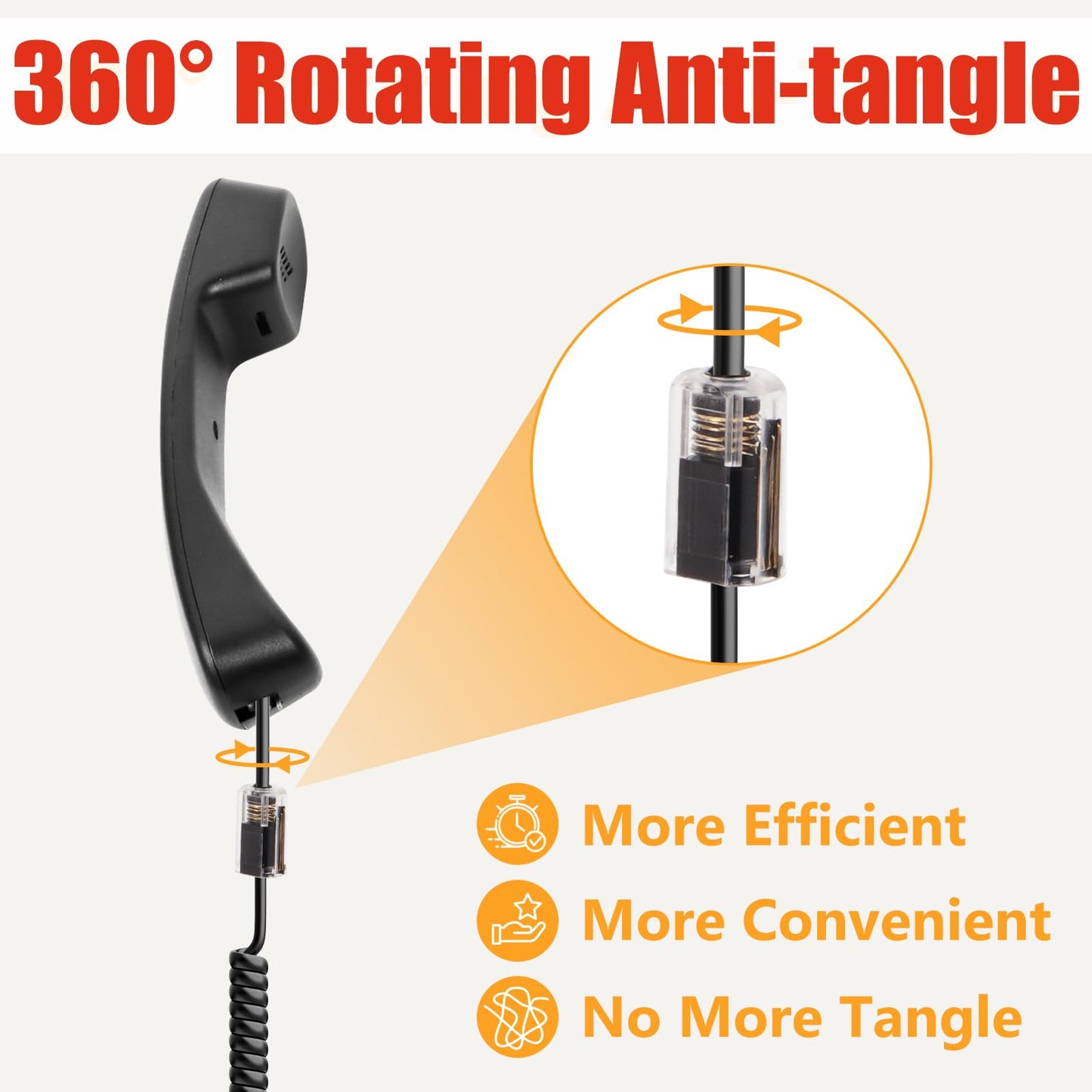 Uvital Telephone Handset Cord Detanglers, 2 Pack Landline Handset Cord Cable 10Ft Uncoiled(1.2 Ft Coiled) and 2 Pack Anti-Tangle Untangler 360 Degree Rotating Swivel Cords(Black)