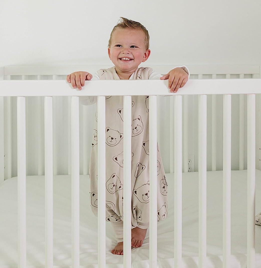 Woolino 4 Season Baby Sleep Bag with Feet Opening, Australian Merino Wool and Organic Cotton, Toddler Sleeping Bag, 18-36mo, Teddy Bear