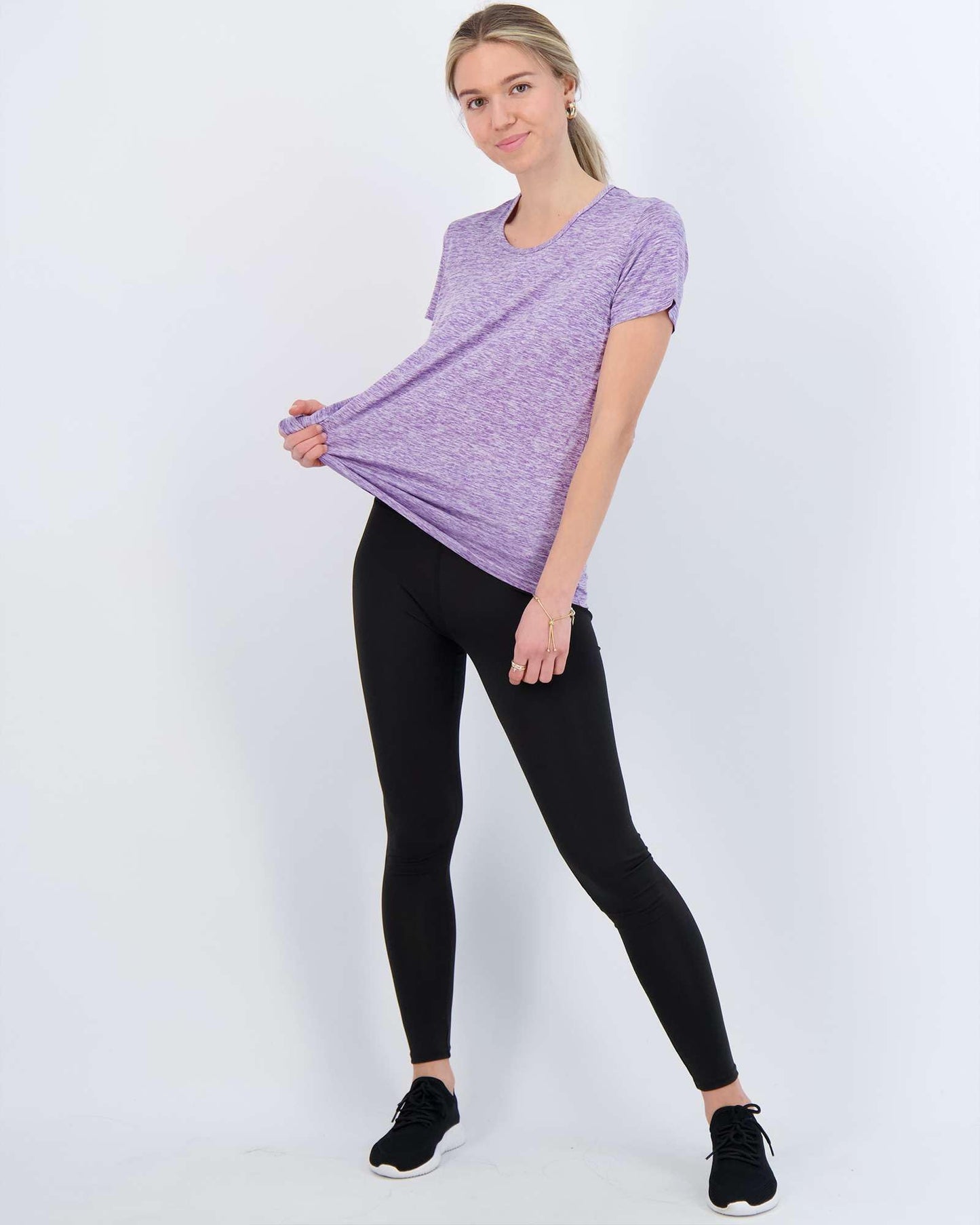 Real Essentials 5 Pack: Women's Short Sleeve T-Shirts Workout Tops Fitness Pilates Gym Activewear Athletic (Plus Available), Set 7, L, Pack of 5