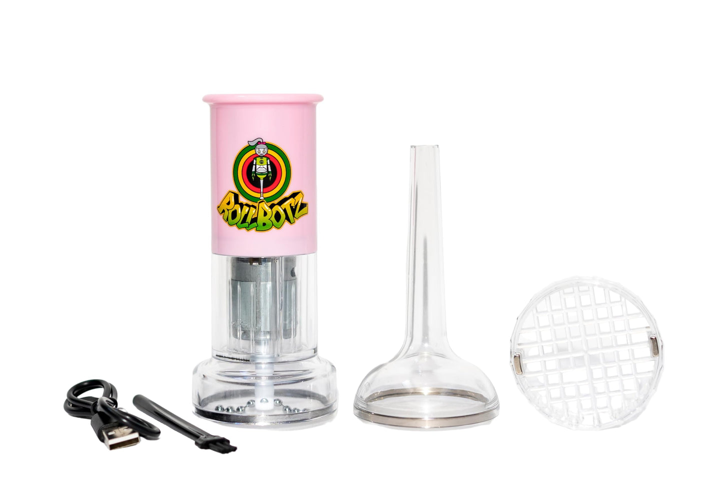 RollBotz Robokone Filler Bead Grinding Mill with Funnel USB Chargeable Pink…