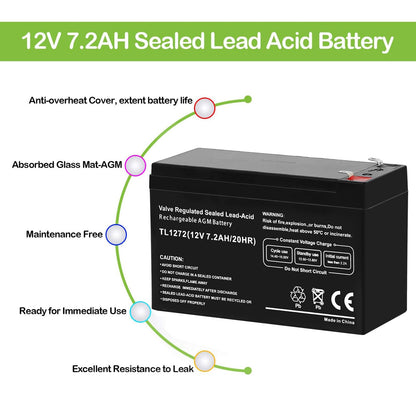 WEIZE 12V 7AH Rechargeable Sealed Lead Acid Battery for Razor E200/E200S E300 & E300S Electric Scooter,MX350 & MX400 Dirt Rocket Electric Dirt Bike Parts