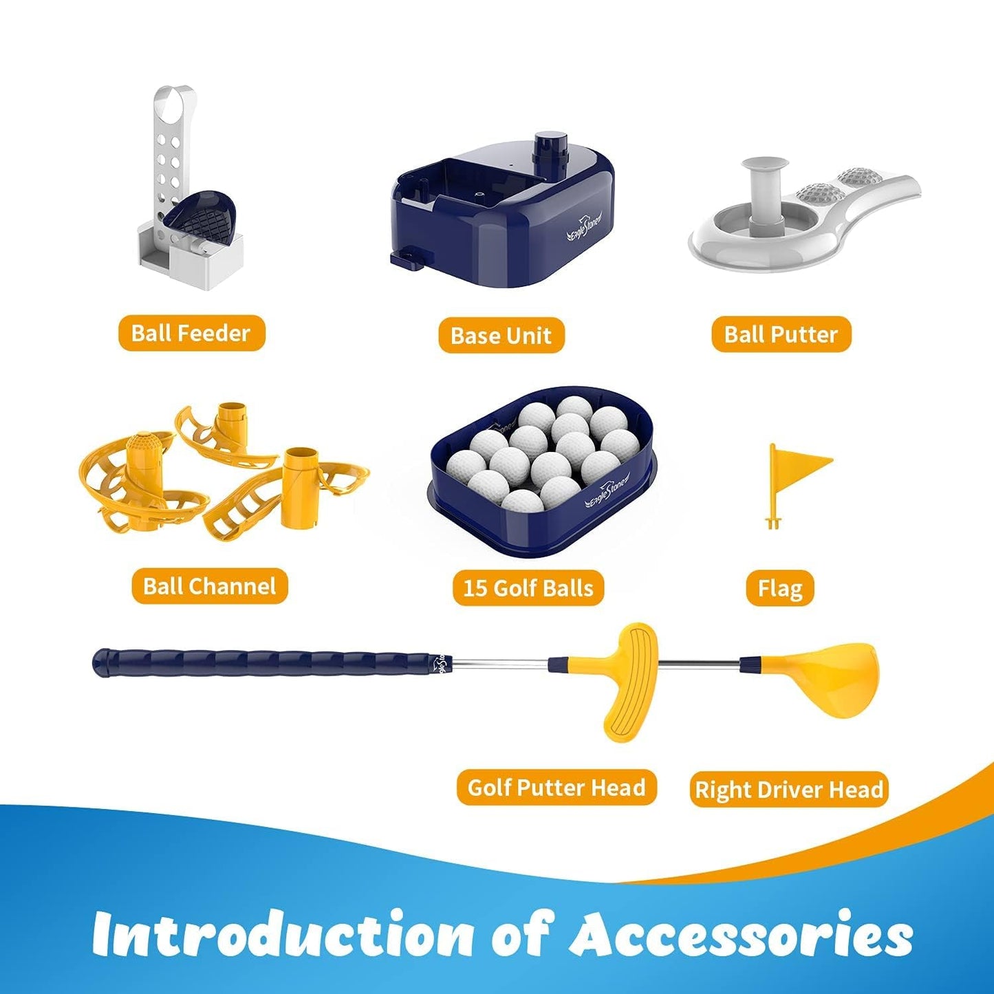 EagleStone Toddler Golf Set with Foot Pedal Launcher, Kids Golf Toy for Ages 3-8, Includes Adjustable Golf Club, 15 Balls & Golf Cart, Indoor&Outdoor Sports Gift for Boys and Girls