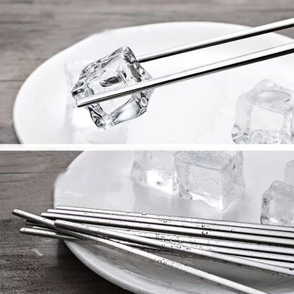 YAPULLYA Korean Metal Chopsticks and Spoons Set, Reusable Stainless Steel Flatware Chopsticks and Spoons with long-hand, set of 3 (Lucky Clover)