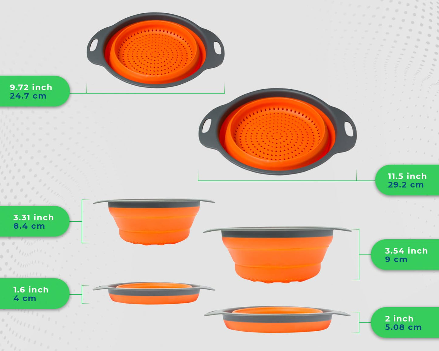 Comfify 2 pcs Colander Set, Collapsible Colanders, Sink Strainers for Kitchen, 2 & 3 qt / 8" & 9.5" Size, Orange