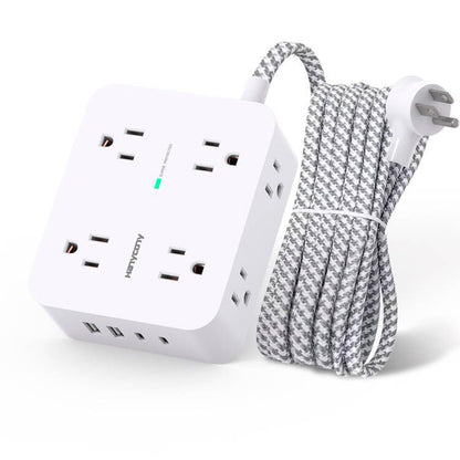 Surge Protector Power Strip - HANYCONY 8 Outlets 4 USB (2 USB C) Charging Ports, Multi Plug Outlet Extender, 5Ft Braided Extension Cord, Flat Plug Wall Mount Desk Charging Station for Home Office ETL