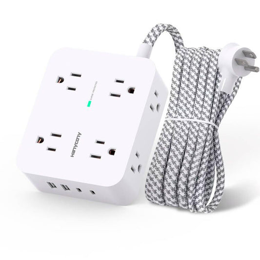 Surge Protector Power Strip - HANYCONY 8 Outlets 4 USB (2 USB C) Charging Ports, Multi Plug Outlet Extender, 5Ft Braided Extension Cord, Flat Plug Wall Mount Desk Charging Station for Home Office ETL